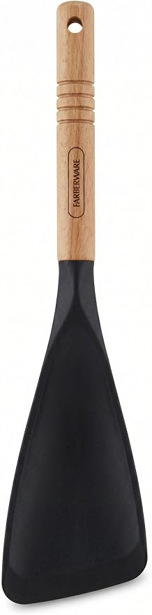 Farberware Pro Spoonula with Beechwood Handle, Black Silicone Scraper Spoon for Mixing, Scraping, and Serving - Kitchen Utensil with Hang Hole for Easy Storage