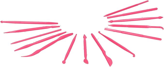 Fydun 14PCS Plastic Clay Modeling Tool Set for Cake Sculpting, Embossing, and Crafting (Rosy)