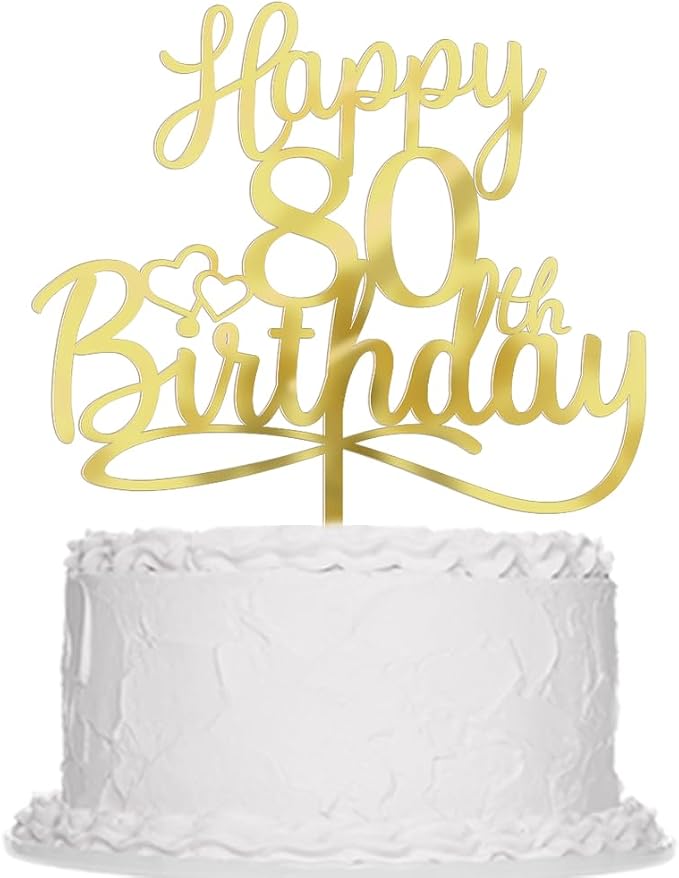 Sleyberoy Acrylic Happy 80th Birthday Cake Topper- Hello 80,Cheers to 80 Years,80th Anniversary/Birthday Party、 men and women Happy eighty Birthday Selected cake decoration (80th)
