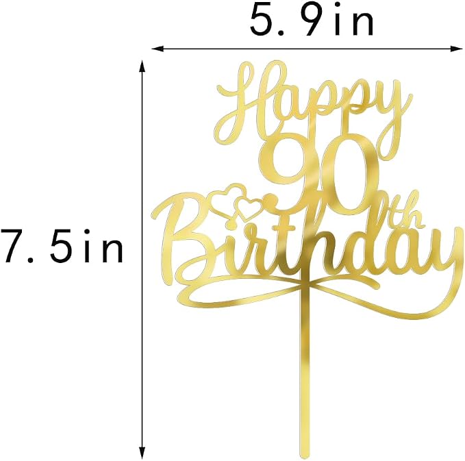 Sleyberoy Acrylic Happy 90th Birthday Cake Topper- Hello 90,Cheers to 90 Years,90th Anniversary/Birthday Party、 men and women Happy ninety Birthday Selected cake decoration(90th)