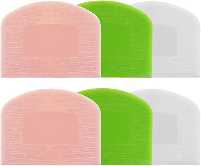 6 Pack Plastic Bench Scraper, Flexible Dough Scraper, Flexible Plastic Multipurpose Kitchen Pastry Cutter Tool, for Bread Cake Dough (White, Green, Pink)