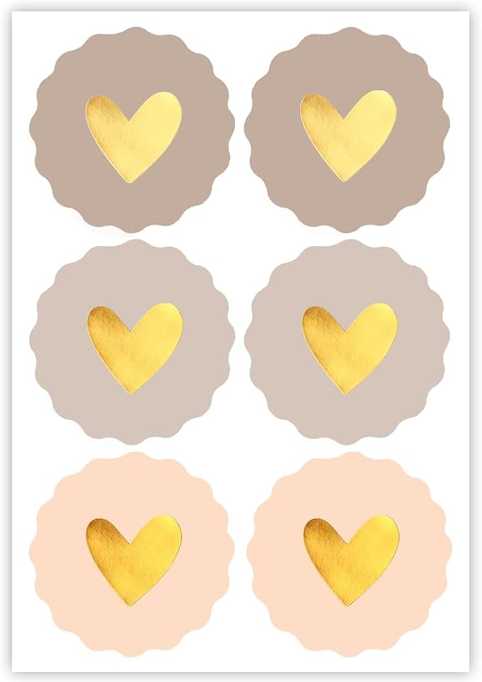 2 Inches Cute Heart Stickers 180PCS Circular Love Self-Adhesive Decor Sticker Wavy Edge Gold Foil Sealing Labels for Box Bag Handmade Packaging Gift Wrapping Envelope Valentine's Day Mother's Day