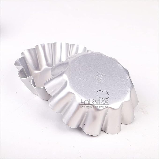 LoBake 10pcs per lot Various Design Fluted Edge Wavy Flower Cup Boat Round Shape Aluminium Tart Mould Jelly Pudding Cup Cupcake Mold Baking (C13)