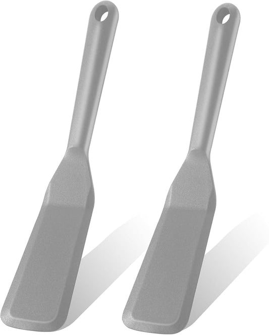 2 Pack Silicone Thin Omelet Turner, Heat Resistant Long Crepe Spatulas for Nonstick Cookware, Pancake Spatula for Egg Cake Pizza Steak Omelet Crepes (Grey)