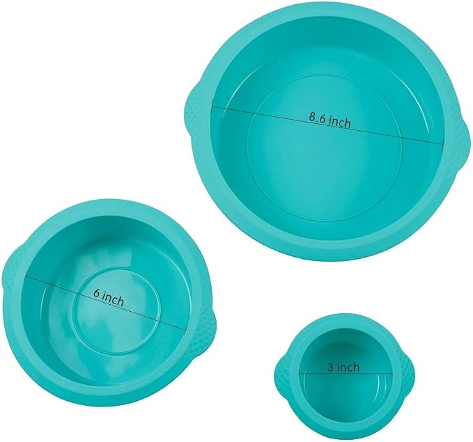 Webake Round Cake Pan Set Silicone Cake Molds Baking Pans for 3 Tier Cake Layer Tin, 8 Inch, 6 Inch, 3 Inch for Birthday, Wedding Anniversary, Halloween, Christmas Party