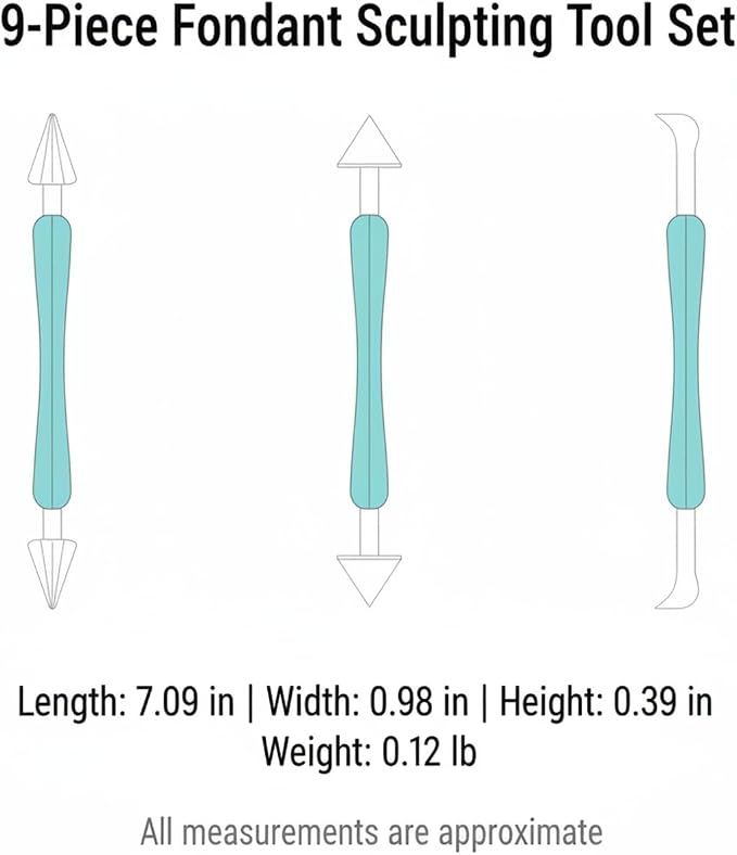 9-Piece Fondant Sculpting Tool Set - PC Plastic Modeling Kit for Cake Decorating, Gum Paste & Chocolate - Multicolor Handles