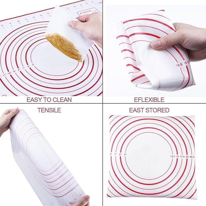 17'' Multi-Purpose Rolling Pin - Stainless Steel, Adjustable Thickness for All Dough Types & Measurement Scales, Ideal for Dough & Pizza Crust(Red Mat)