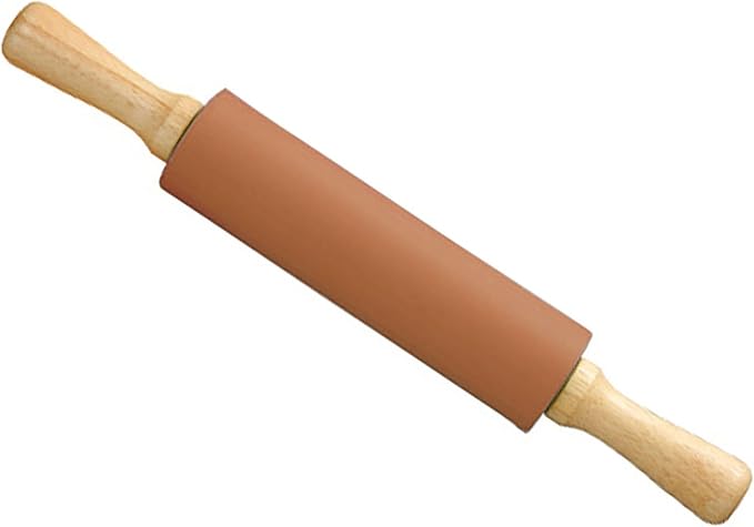 Silicone Rolling Pin, Orange 11.4 Inch Pin with Wooden Rotatable Handle for Dough of Baking Bread, Cookie, Pizza (orange, 11.4 inch)