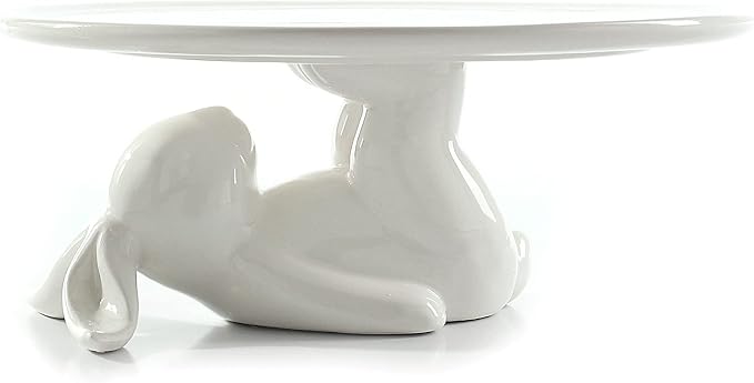 Pedestal Cake Stand, White Ceramic Bunny Plate for Easter,Fits 6-8 In Cakes | Cute Rabbit Dessert Stand Plate for Easter Eggs, Cupcakes, Cookies Fruit, Bunny Decor for Easter Parties and Festivals 8.3 In