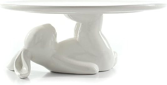 Pedestal Cake Stand, White Ceramic Bunny Plate for Easter,Fits 6-8 In Cakes | Cute Rabbit Dessert Stand Plate for Easter Eggs, Cupcakes, Cookies Fruit, Bunny Decor for Easter Parties and Festivals 8.3 In