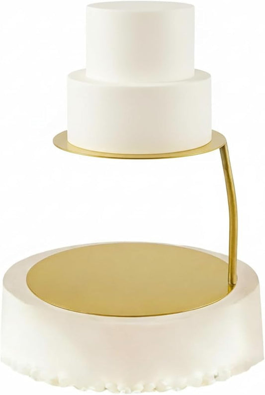 LemonRoad 6''+8'' Gold Floating Cake Stand 2 Tier Metal Wedding Cake Stand Spacer Separator Round Decorative Dessert Display Riser Pastry Holder for Birthday Anniversary Party Centerpiece (Classic)