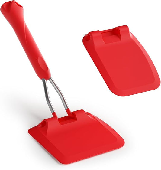 MFTEK Silicone Spatula Set, Eggs Flipper, Adjustable Angle Spatula Turner for Pancake, Fish, Burger, Swappable 2 Size Spatula Heads, Flexible, Heat-Resistant (Red)