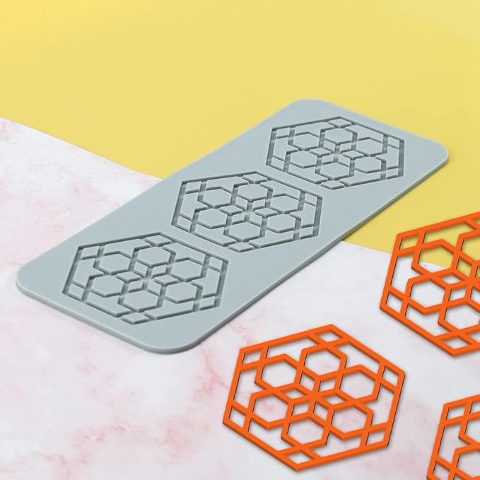TUKE 3D Leaves Silicone Molds Flower Cake Fondant Mat Bee Leaf Pastry Moulds Rose Impression Chocolate Hollow Lace Mold (Hexagon_9.16x3.68x0.12inch_K)