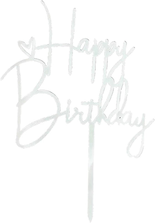 Happy Birthday Cake Topper Birthday Cake Decoration Party Cake Supplies (Silver cake topper)