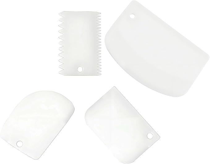 Cake Scraper and Smoother Set, Flexible Dough Spatula for Baking, 4 Pack