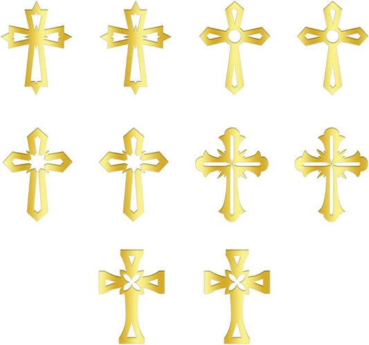 10 Pieces Gold glitter Acrylic Cross Cake Topper,Baptism,First Communion,Baby shower cake topper,Religious cake decorations