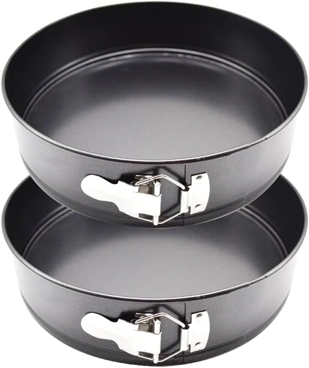 2 Pack 9.5" 24cm 10 Cups Non-Stick Spring Form Cake Mold Pan With Removable Flat Bottom, Tatinum Color Carbon Steel Bakeware Easy Release Cheese Cake Pan