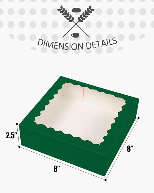 qiqee Green Pastry Box With Window 8x8x2.5 inch Donut Pie Boxes 30pcs Bakery Box Auto-pop up