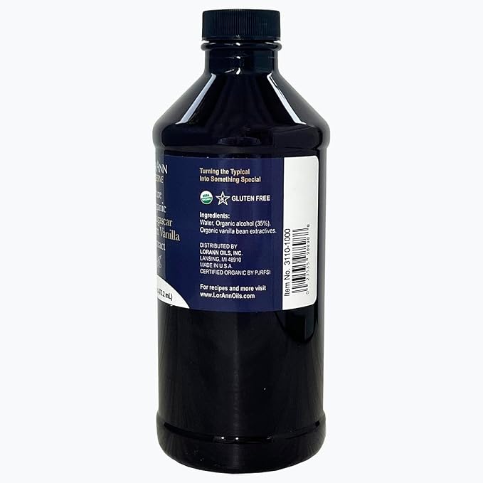LorAnn Oils Reserve Pure Organic Madagascar Bourbon Vanilla Extract – Real, Organic Vanilla Extract for Baking, Pure Flavor & Bourbon, 16 Ounce