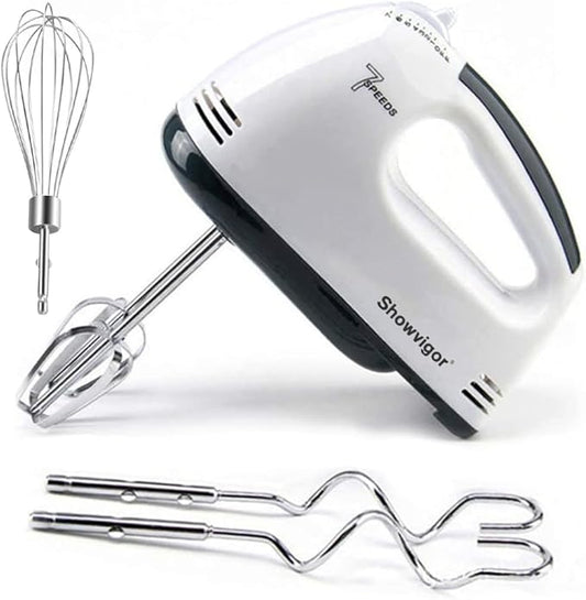 Showvigor Electric Hand mixer - 7 Adjustable Speed 180W Handheld Mixer Electric Whisk with 5 Stainless Steel Accessories, Turbo Boost/Self-Control Speed + Eject Button Food Beater for Cakes Eggs