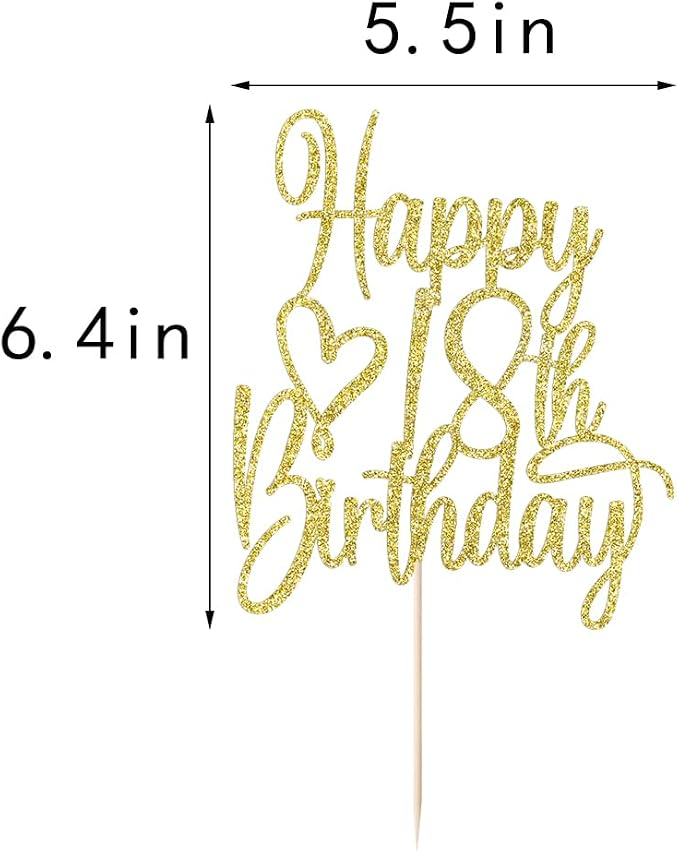 Gold Glitter Happy 18th Birthday Cake Topper - Cheers to 18 Years Cake Topper, 18 & Fabulous Cake Decoration for Hello 18th Birthday Anniversary Party Cake Decorations Supplies