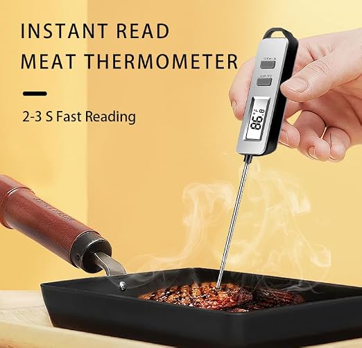 Digital Meat Thermometer, Paysean Instant Read Food Thermometer with 5.2" Probe, ±1°C High Accuracy Cooking Thermometer Auto-Off, LCD Display, for Kitchen, BBQ, Baking, Sourdough, Candy Making