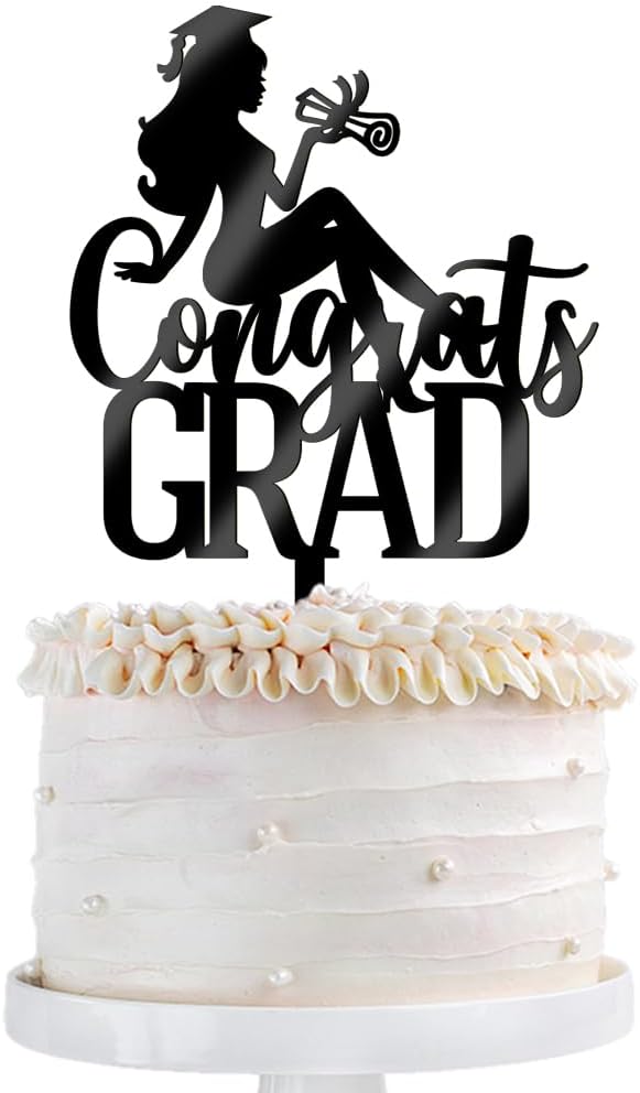 Congrats Grad Cake Topper,2026 Graduation Cake Topper, Congrats Grad Decorations,2026 High School/College/Senior Graduation Party Decorations Supplies. (Acrylic black)