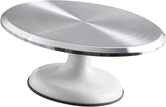 Fdit Cake Decorating Turntable, 10 Inch, Aluminum Alloy, Silent Bearing, Revolving Cake Stand, White