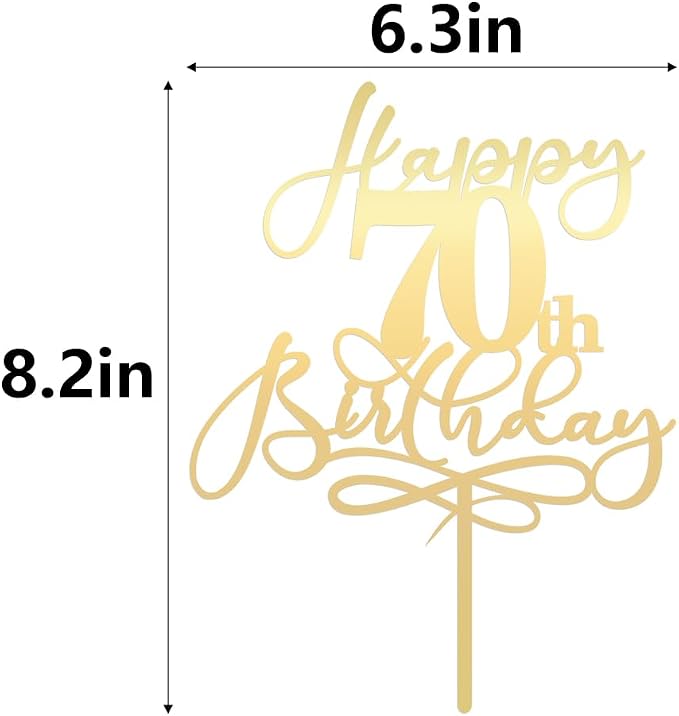 Happy 70th Birthday Cake Topper,Mirrored Gold Acrylic Durable Cake Topper，Hello 70, Cheers to 70 Years/70th Anniversary,70th Birthday Party Cake Decorations，Birthday Party Decorations