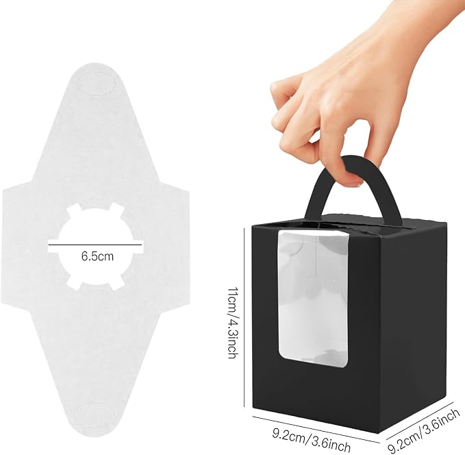 Cupcake Boxes, 30 Pcs Single Cupcake Boxes Individual Cupcake Containers Muffins Cupcake Carriers Holder Kraft Pastry Containers with Insert Window & Handle for Wedding Birthday Parties (Black-2)
