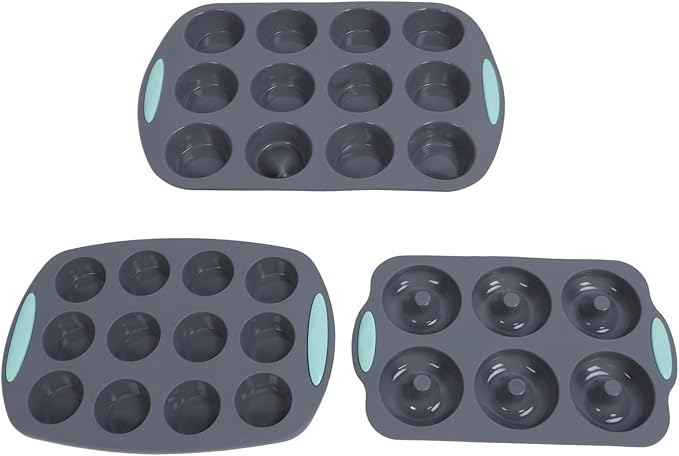 Silicone Muffin Pan, Non Stick Cupcake Pan for Baking Muffins and Donuts, Heat Dishwasher Safe Silicone Baking Tray with Even Heating for Kitchen Oven Use