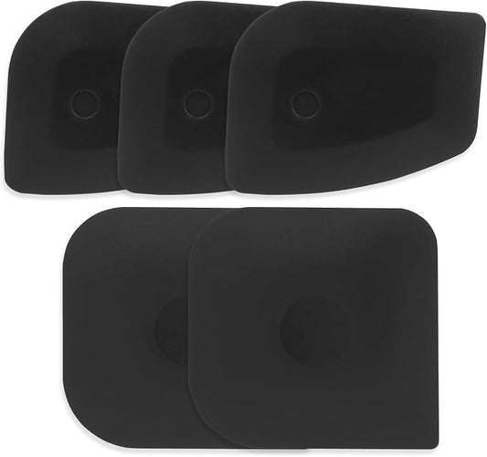 Pan Scraper 5PCS Plastic Scraper Set,Food Scraper Tool for Cast Iron, Pot and Pan Cleaning,Pans Scraper Tools for Cleaning Grease Burnt Food,Scrapers Tool Kitchen (5, Black)