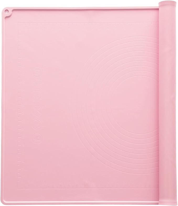 uxcell Silicone Pastry Mat, 27.5" x 19.7" Silicone Baking Mat with Measurements, Non-Stick Dough Rolling Mat for Making Pastry Cookies Bread Pizza Pink