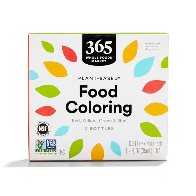 365 by Whole Foods Market, Plant-Based Food Coloring (Red, Yellow, Green & Blue Bottles), GLuten-Free, 0.3 Fl Oz Each, 1.2 Fl Oz Total