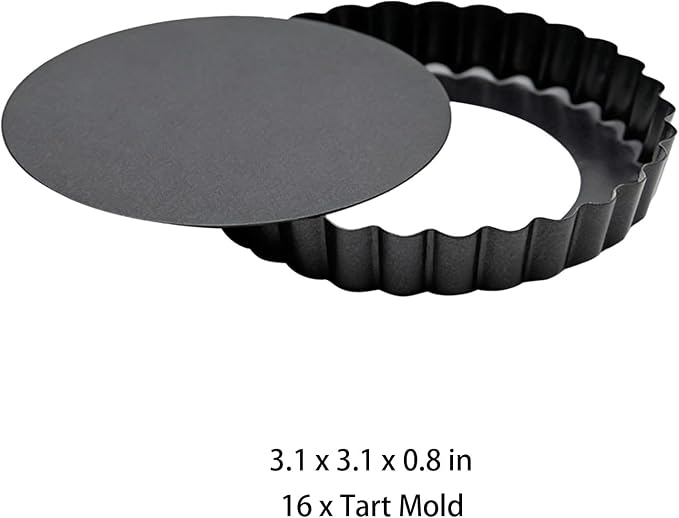 16 Pcs Mini Tart Pans Set, 3.1 inch Tart Pans with Removable Bottoms, Carbon Steel Mini Quiche Pans, Fluted Design for Baking