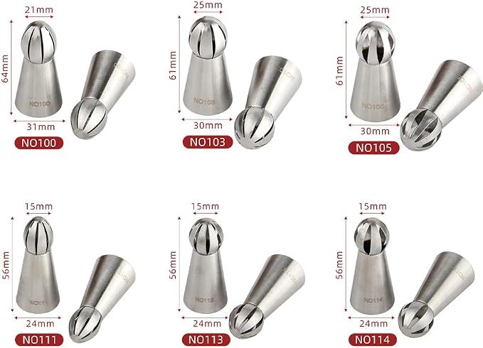 10 Pieces Stainless Steel Russian Twist Flower Icing Tips Set, 3 Big Ball Piping Tips,3 Small Ball Piping Tips,1 Pastry Bags,1 Cleaning Brush,2 Plastic Couplers,Cake Decorating Piping Tips Set