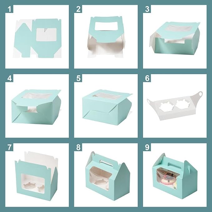 25Pcs Cupcake Containers -2 Holders Individual Cupcake Boxes with Clear Window Inserts and Handle Cupcake Muffins Cupcake Carriers for Birthday Party Wedding Cookies Pastries (White)