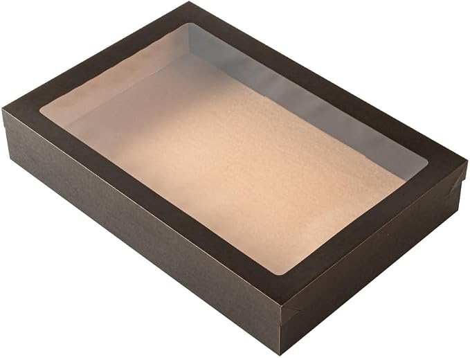 Restaurantware Cater Tek 17.9 x 12.3 x 3.2 Inch Baked Goods Boxes 10 Greaseproof Pastry Boxes - Window Lids Insert Tab Lock Black Paper Catering Boxes Easy Assembly For Charcuterie Or Cupcakes