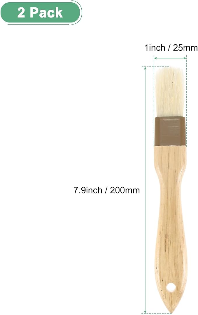 M METERXITY 2-Pack Pastry Brush, Wooden Handle Natural Bristle Basting BBQ Oil Brush for Cooking/Barbecue/Kitchen [1"]