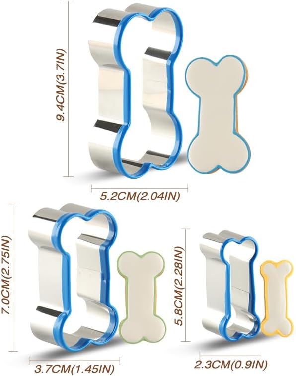 Dog Bone Cookie Cutters Set of 3, Bone Shapes Cookie Cutter, Biscuit Dog Treat Cookie Cutter Set for Homemade (Blue Is Visible & Friendly For Your Pup/Doggy)