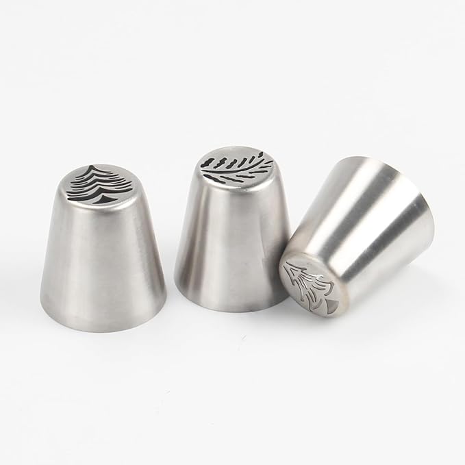 3PCS Christmas Russian Icing Tips Set, Stainless Steel Piping Nozzles for Cake, Cupcake Cookie Decorating – Includes 3 Creative Festive Frosting Tips with Christmas Trees Designs