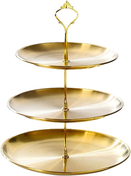 Stainless Steel 3 Tier Cupcake Stand, Tiered Trays Three Layer Cake Stand 3 Tier Serving Tray Platters for Pastry Dessert Candy Fruit Tea Party Wedding Platter (Gold)