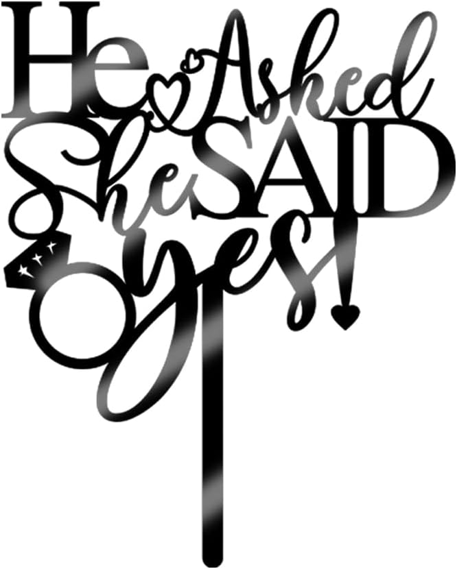 He Asked She Said Yes Cake Topper - Acrylic Diamond Ring Cake for Wedding Engagement Theme Party Cake Decorations, Bridal Shower Engagement Party Decoration Supplies