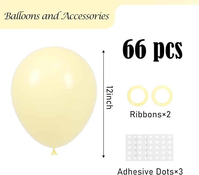 Voircoloria Pastel Yellow Balloons, 66pack 12inch Light Yellow Latex Party Balloons for Birthday Baby Shower Graduation Wedding Gender Reveal Anniversary Party Decorations