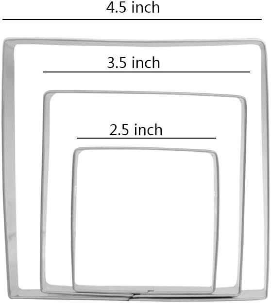 Large Square Cookie Cutter Set - 4.5”,3.5”,2.5” - 3 Piece - Stainless Steel