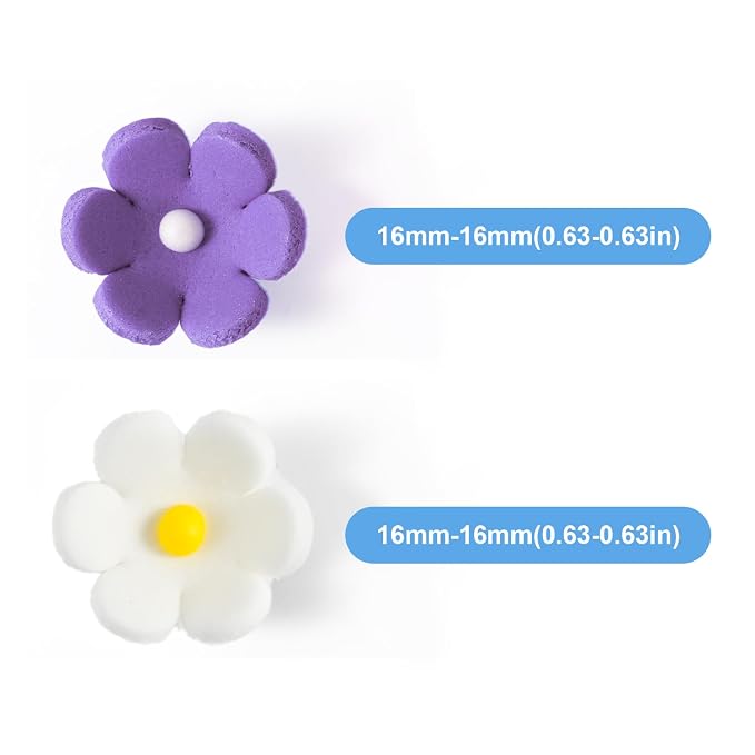 Edible Flowers Cake Decorations 32 Count White & Purple Blossoms Royal Icing Decorations Daisy Sugar Wedding Flowers for Baking Cupcakes Ice Cream Waffles Cookies Birthday Cake