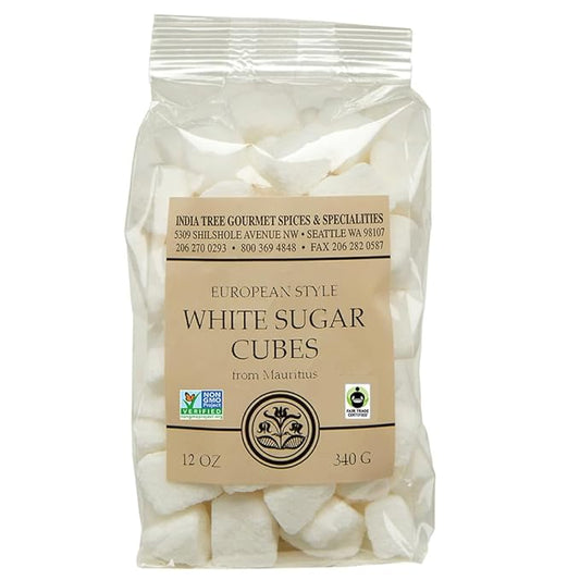 India Tree White Sugar Cubes Mauritius 12 oz Bag – Pure Cane Non-GMO Raw Sweetener for Coffee Tea Baking Espresso Beverages Desserts Entertaining Cooking