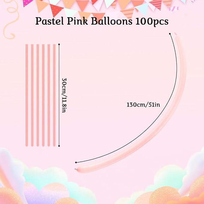 Pink 260 Balloons Pink Long Balloons for Tying Balloon Arch Latex Balloon 100 Pcs Macaron Pink Balloons Long Skinny Balloons Pink 260Q Balloons for Party Suppies Gender Reveal Wedding Decorations