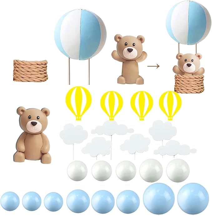 Bear Cake Topper White Cloud Hot Air Balloon Cake Decor