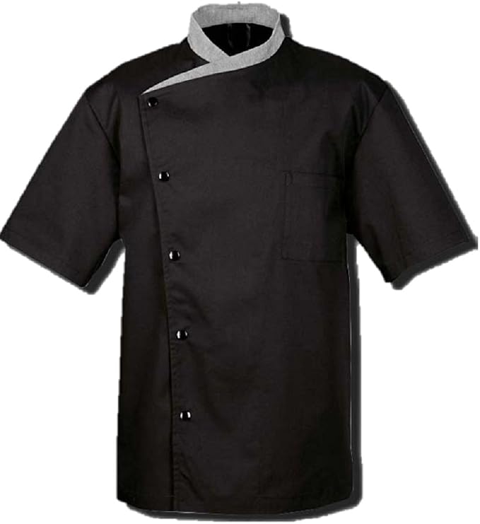 Short Sleeves Contrast Collar Unisex Stylish Chef Cook Coat Jacket
